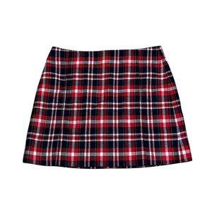 New J. Crew Plaid Wool Blend A-line Mini Skirt Lined Sz 12 Red Blue